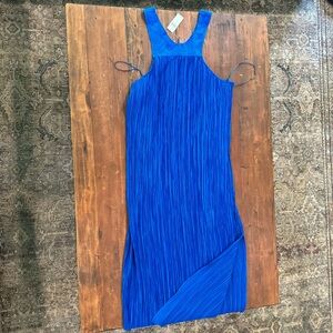 Blue Anthropologie Halter Plissé Maxi Dress size large NWT